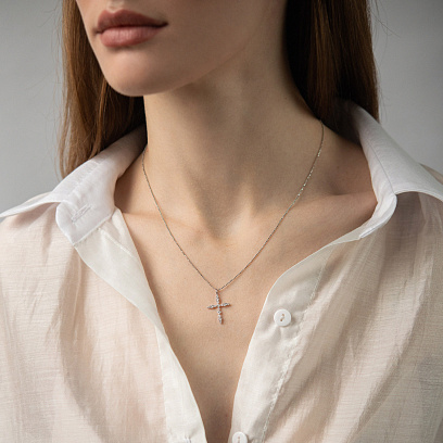 Хрестик в білому золоті (діаманти) пб0295ch №7