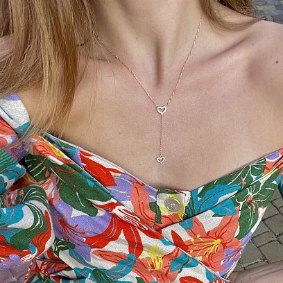 Золотое колье "Сердечки" с фианитами кол02005 №2