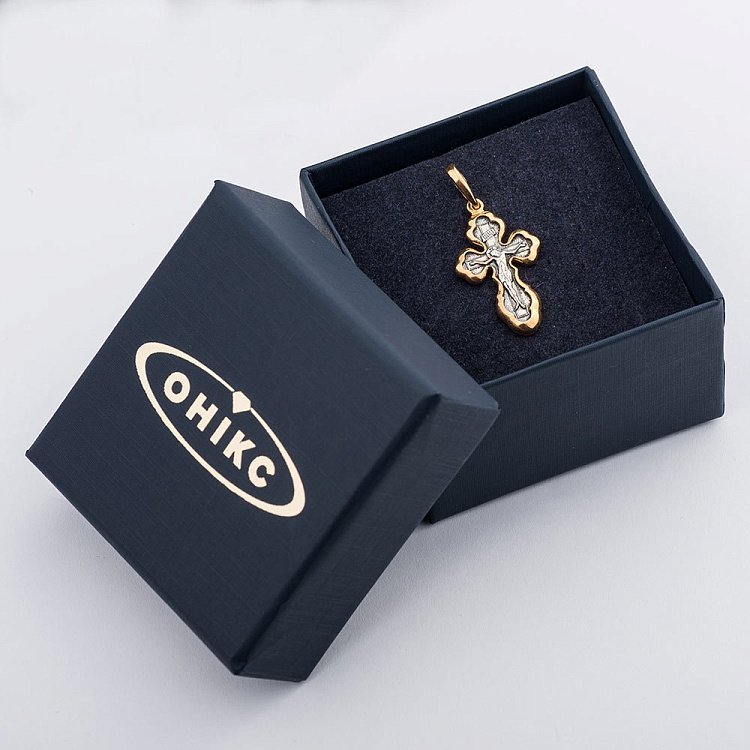 Срібний хрестик з позолотою і чорнінням 131970 від ювелірного магазину Онікс - 4