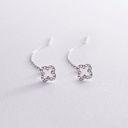 Сережки - протяжки "Конюшина" в білому золоті (фіаніти) с08161 №2