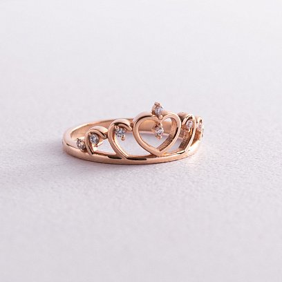 Золотое кольцо "Корона" с фианитами к03934