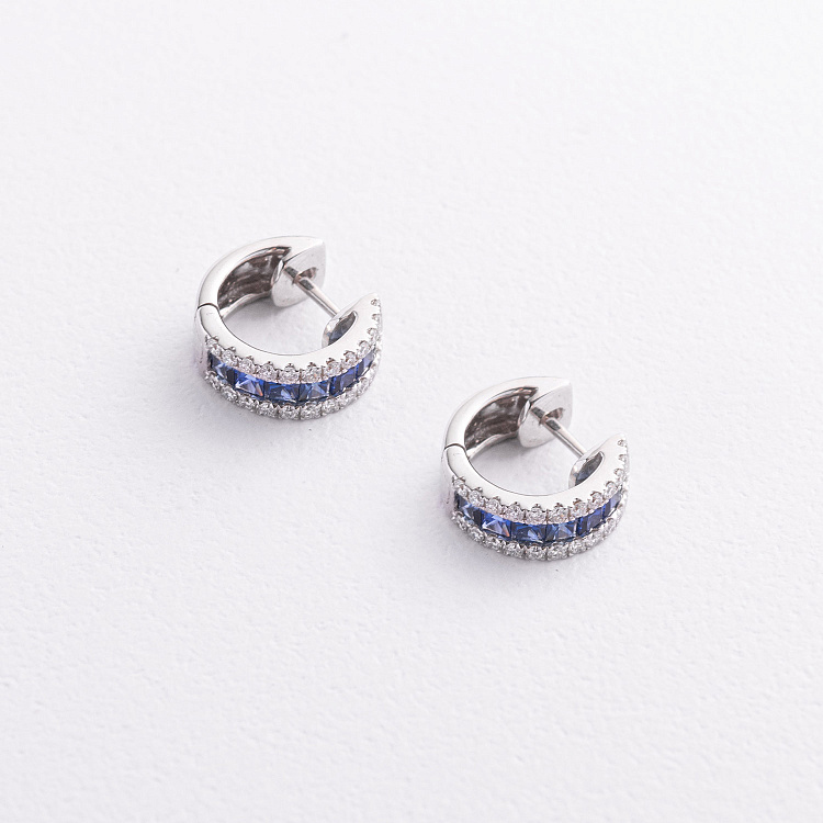 Золоті сережки з діамантами та сапфірами сб0676mi від ювелірного магазину Онікс - 1