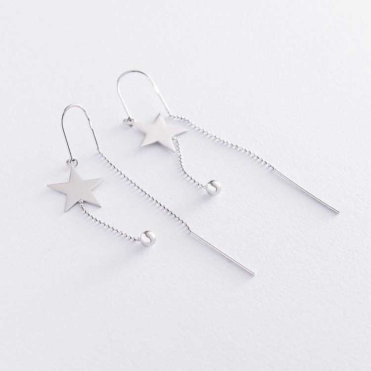 Срібні сережки - протяжки "Зірочки" 122685 від ювелірного магазину Онікс