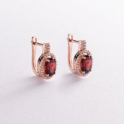 Золотые серьги с пиропом и фианитами с04183