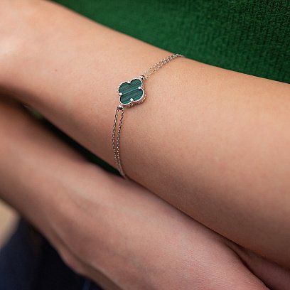 Серебряный браслет "Клевер" с малахитом 141635 №4