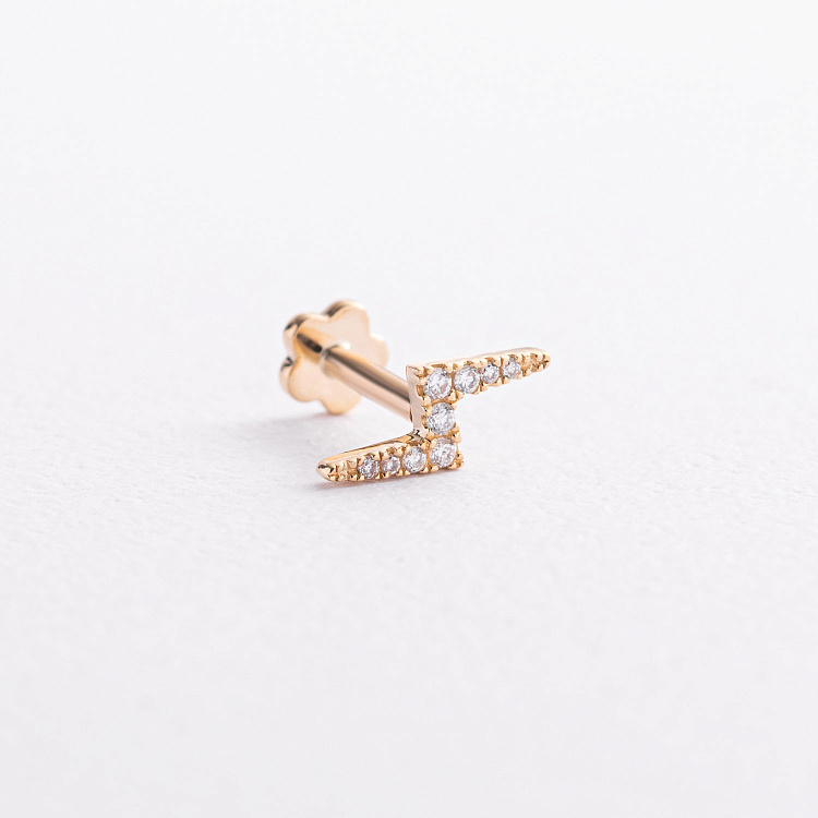 Одиночная золотая серьга для хеликса "Молния" (бриллианты) сб0682ca от ювелирного магазина Оникс