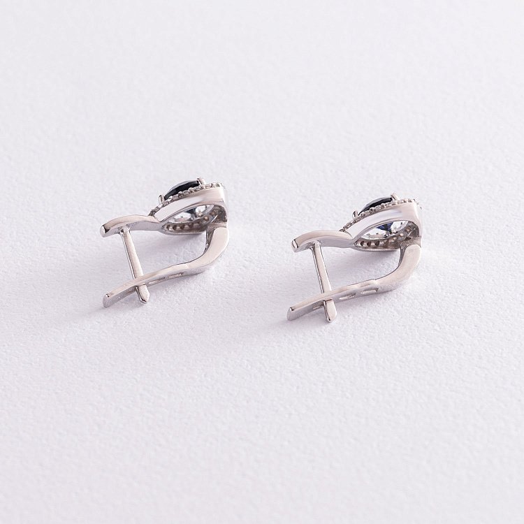 Серебряные серьги с сапфирами и фианитами 2110/1р-HSPH от ювелирного магазина Оникс - 3