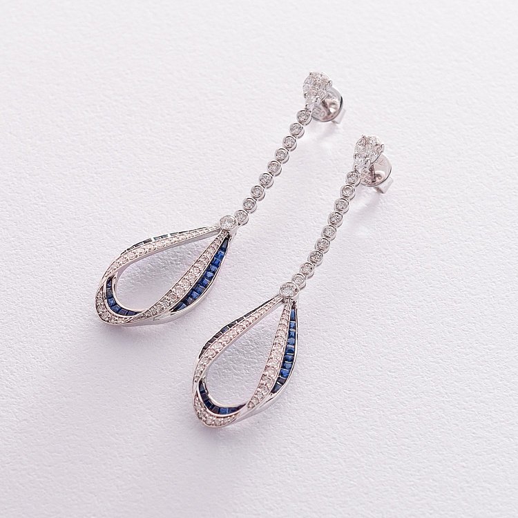 Золоті сережки-пусети з сапфірами і діамантами сб0281di від ювелірного магазину Онікс - 1