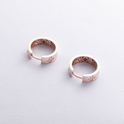 Сережки - кільця "Конюшина" в червоному золоті (фіаніти) с08890 №5