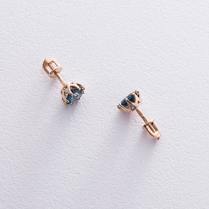 Золоті сережки-пусети (топаз Лондон Блю) с06605 №4