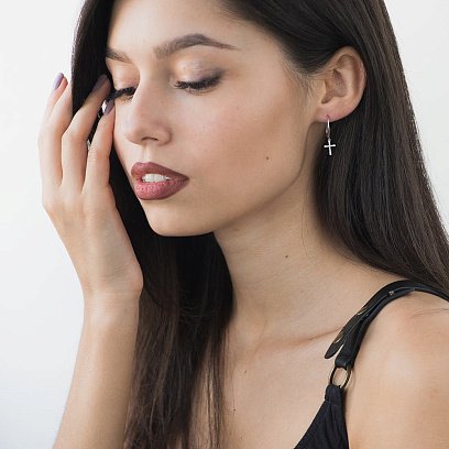 Золотые серьги "Крестики" с бриллиантами сб0175ca №4