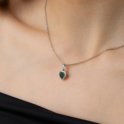 Серебряный кулон "Сердечко" (кварц, куб. цирконий) 3993р-QGR №4