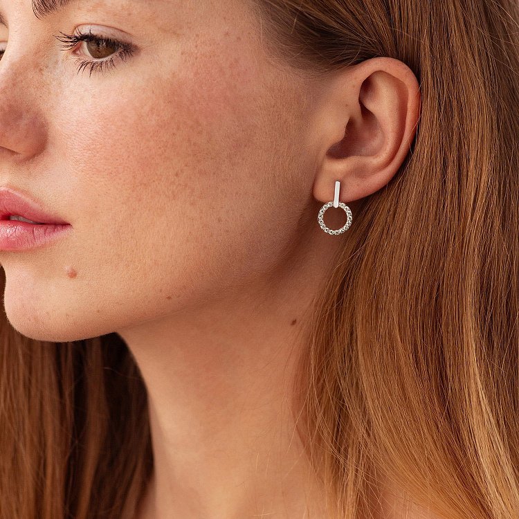 Сережки - пусети "Tessa" з фіанітами (біле золото) с08806 від ювелірного магазину Онікс - 1