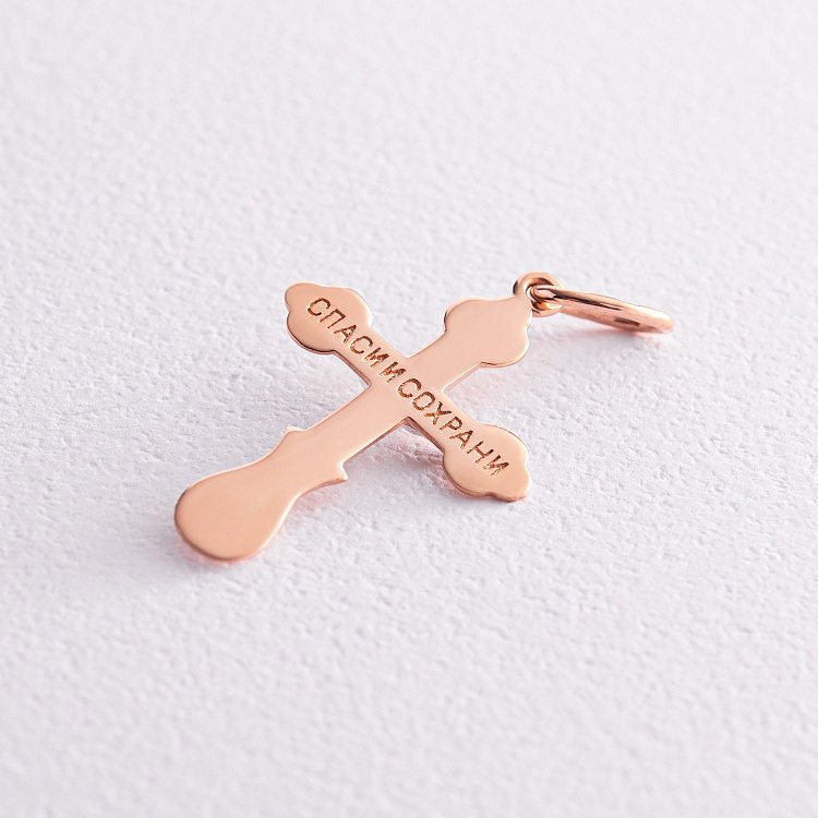 Золотой крестик "Распятие. Спаси и Сохрани" п03705 от ювелирного магазина Оникс - 2