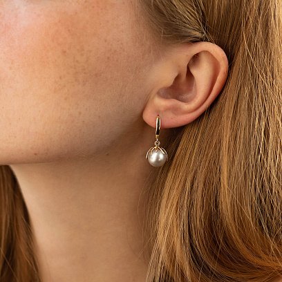 Серьги в желтом золоте (культ. пресн. жемчуг) с08591 №2