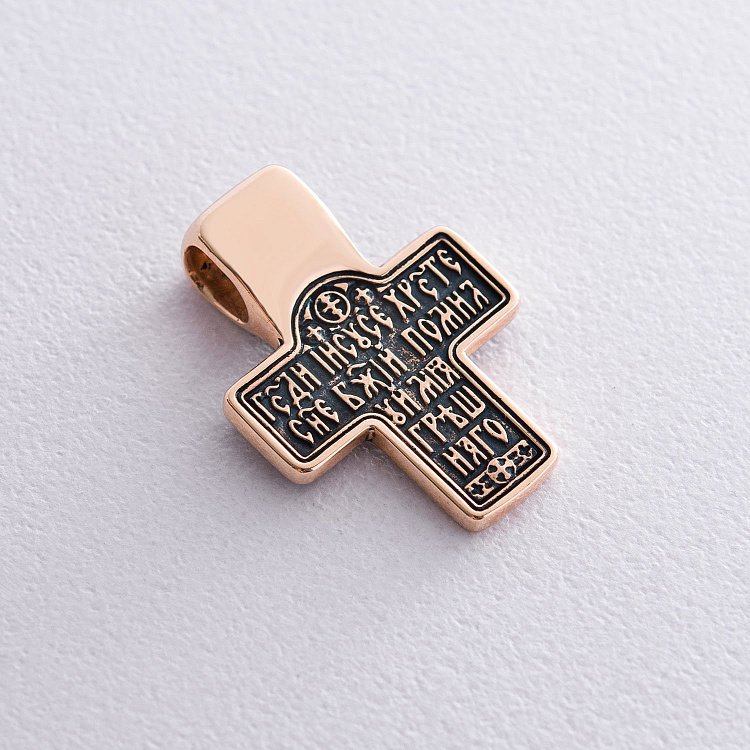 Золотой православный крест с чернением "Господь Вседержитель и Целитель Пантелеймон" п02577 от ювелирного магазина Оникс - 1