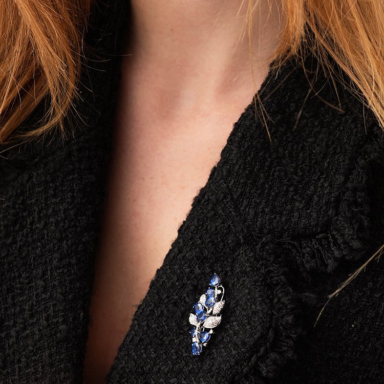 Золота брошка з діамантами та сапфірами закб0008nl від ювелірного магазину Онікс - 3