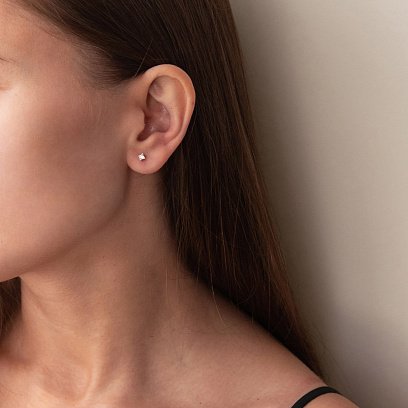 Серебряные серьги - пусеты с фианитами 12985 №2