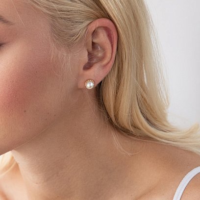 Золоті сережки - пусети з перлами с07579 №2