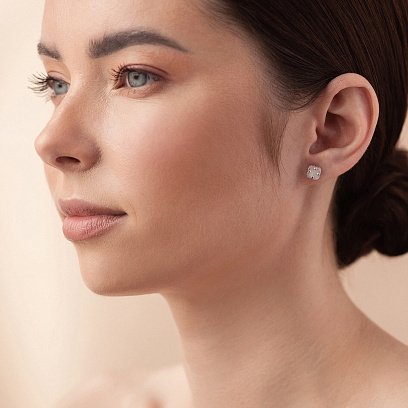 Сережки - пусети "Конюшина" з перламутром mini (біле золото) с08413 №2