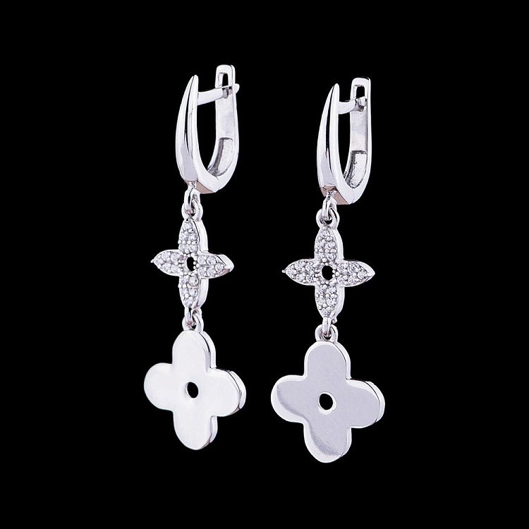 Золоті сережки "Конюшина" з фіанітами с04856 від ювелірного магазину Онікс