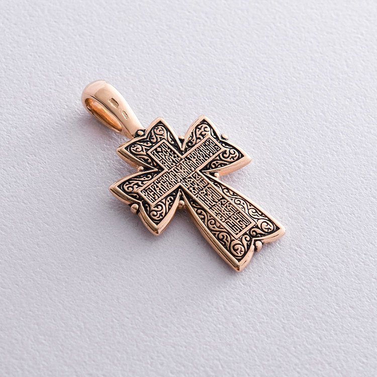 Золотой крест "Распятие. Молитва Господу" п02677 от ювелирного магазина Оникс - 1