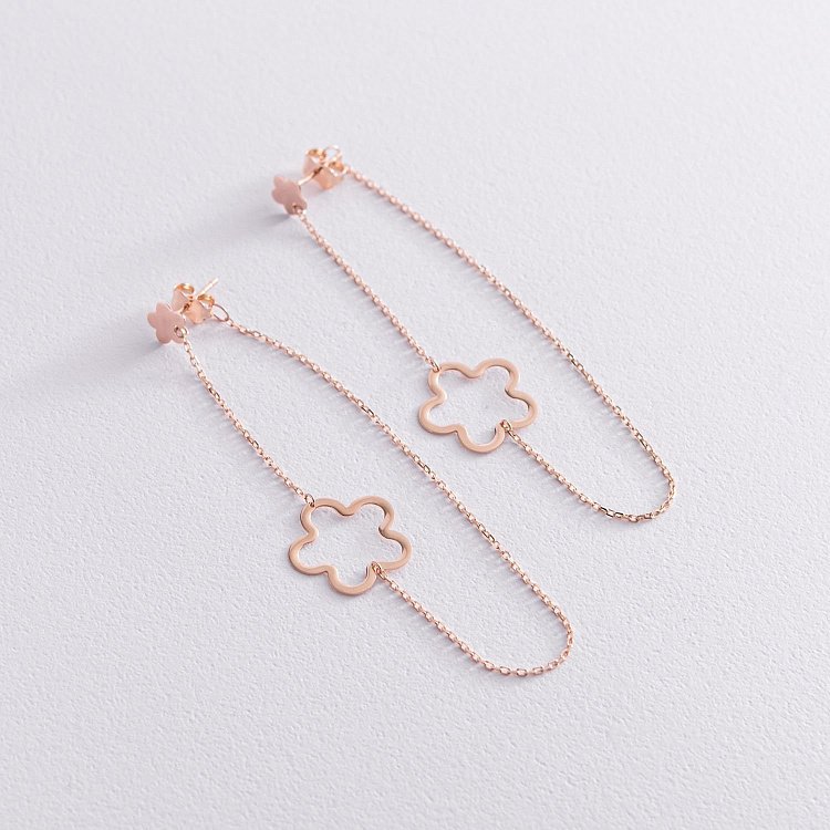 Золоті сережки - пусети на ланцюжку "Квіточки" с05956 від ювелірного магазину Онікс