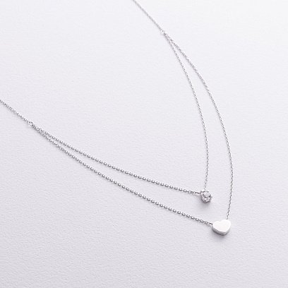 Колье "Сердце" с фианитом (белое золото) кол02567 №3