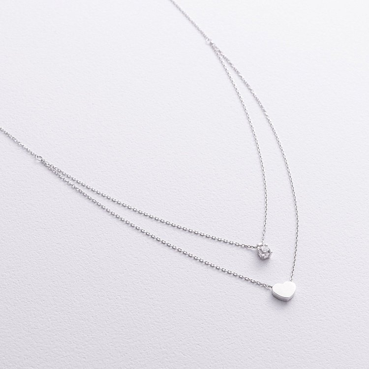 Колье "Сердце" с фианитом (белое золото) кол02567 от ювелирного магазина Оникс - 2