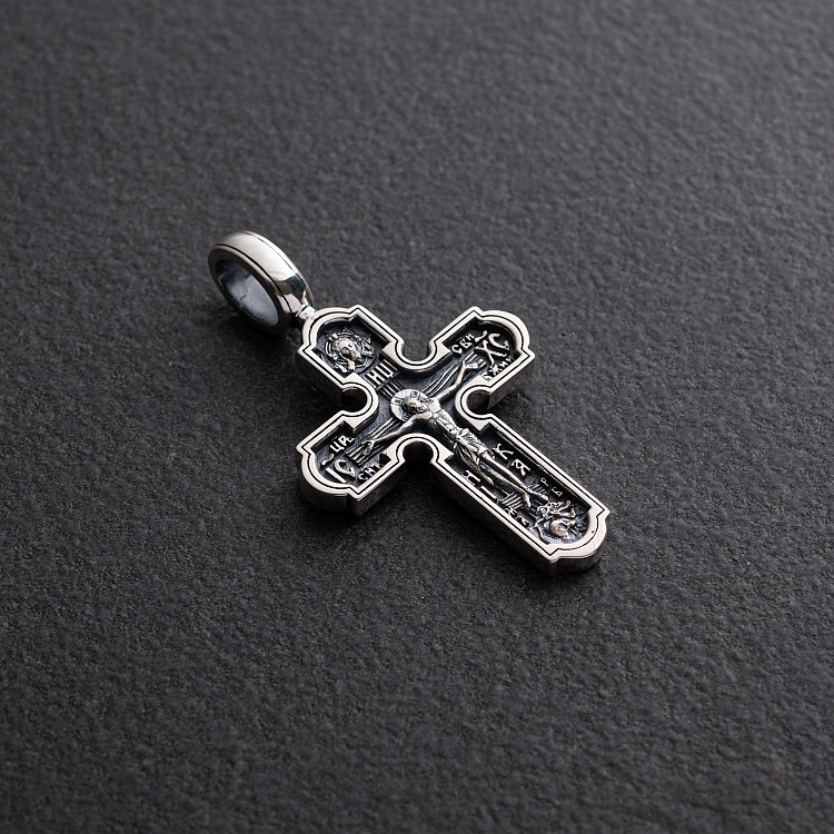 Серебряный крест "Распятие Иисуса Христа. Св. равноапостольная царица Елена. Спаси и Сохрани" 1758 от ювелирного магазина Оникс