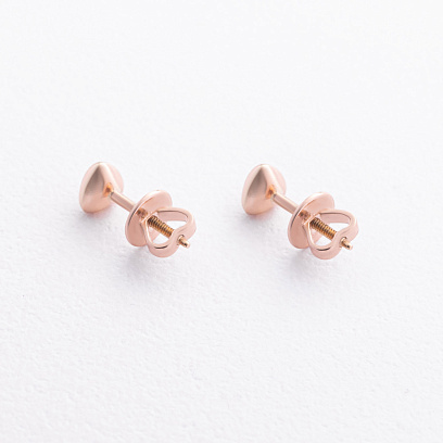 Сережки - пусети "Сердечки" у червоному золоті с09656 №3