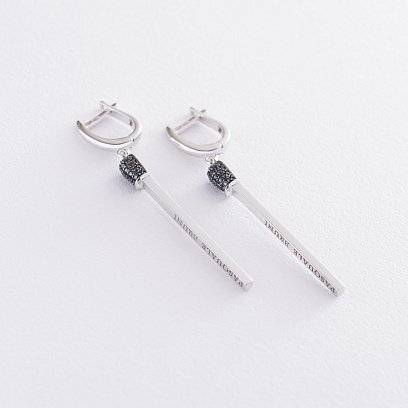 Золотые серьги "Спички" (черные фианиты) с06279