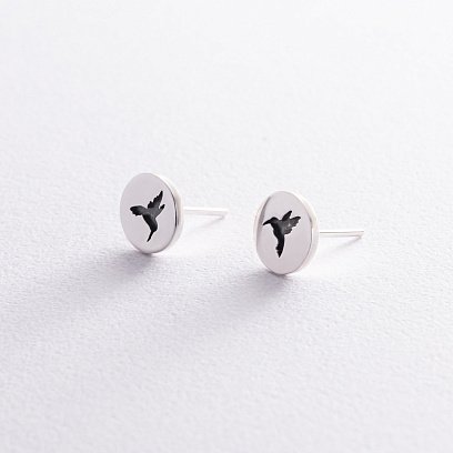 Серьги - пусеты "Колибри" в серебре 122645 №5