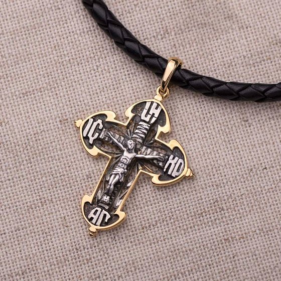 Серебряный крест "Распятие. Спаси и Сохрани" позолота 132469 №3