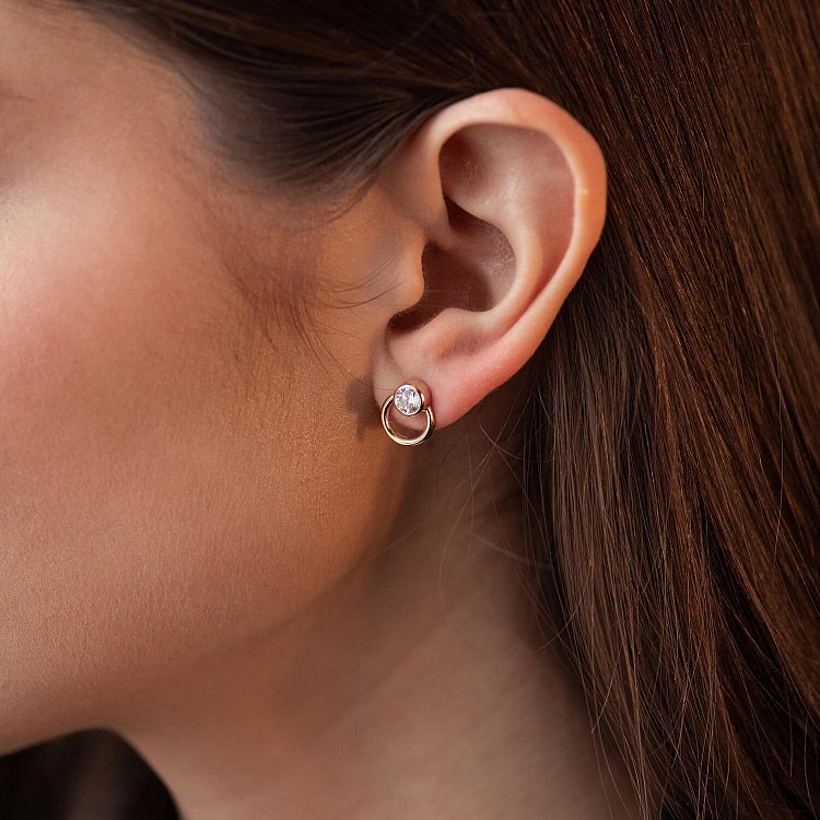 Серьги - пусеты "Эйприл" с фианитами (желтое золото) с08224 от ювелирного магазина Оникс - 2