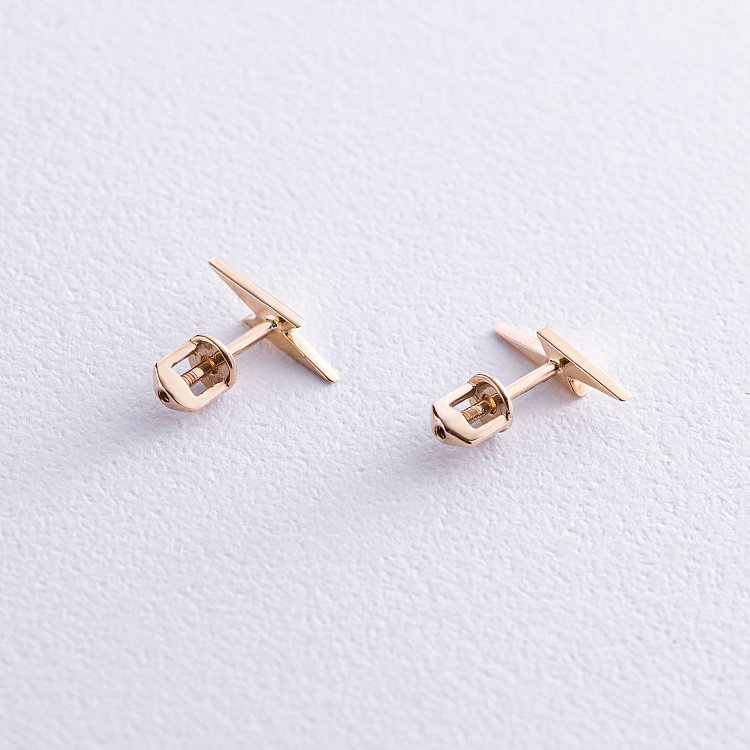 Серьги - пусеты "Молнии" в желтом золоте с07929 от ювелирного магазина Оникс - 2