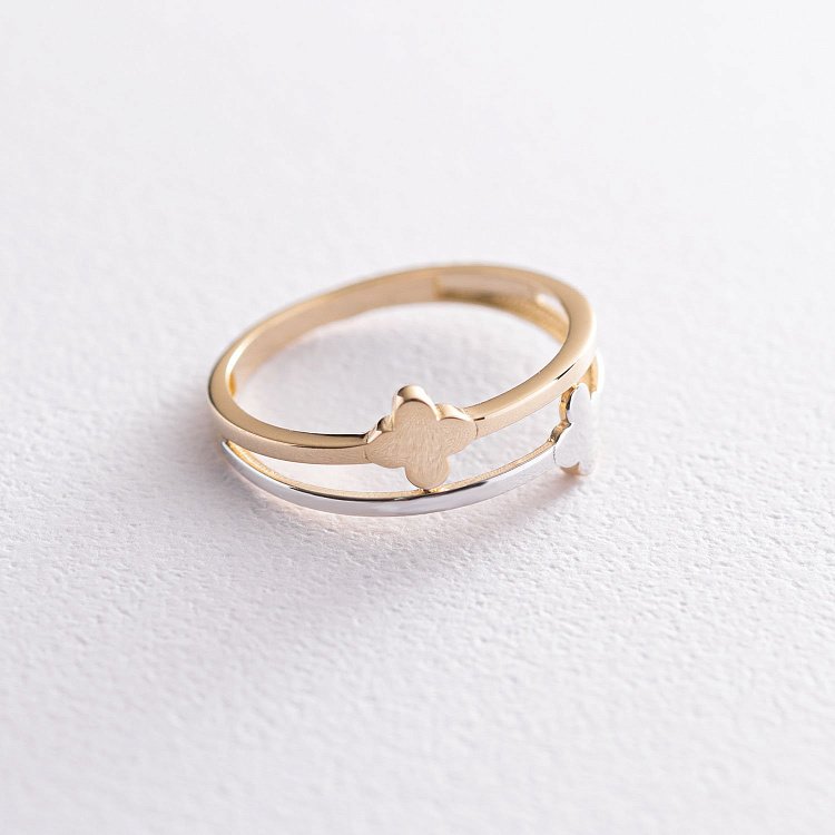 Каблучка "Конюшина" в жовтому золоті к06684 від ювелірного магазину Онікс