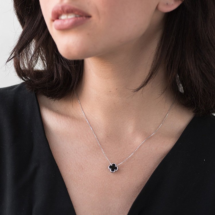 Кольє з білого золота "Конюшина" (онікс) кол01666 від ювелірного магазину Онікс - 4