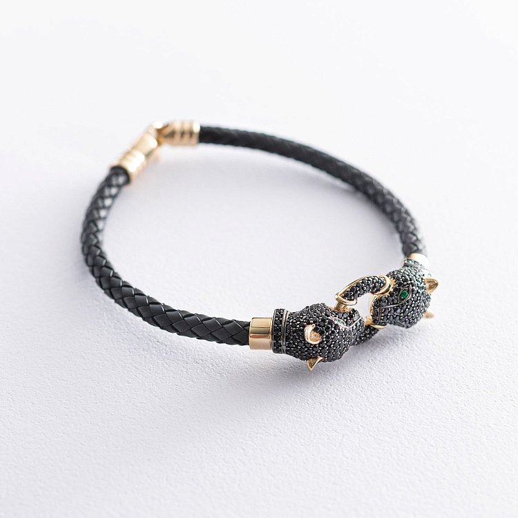 Каучуковий браслет в золоті "Пантери" з фіанітами б02363 від ювелірного магазину Онікс - 2