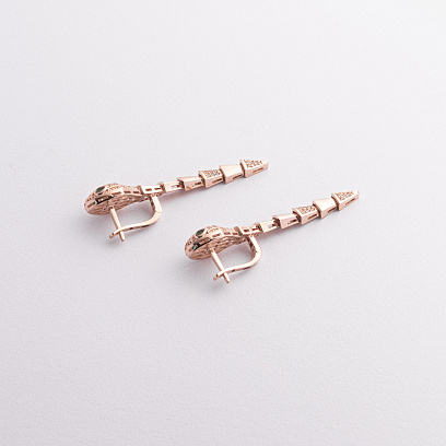 Сережки "Змії" з фіанітами (червоне золото) с09441 №2