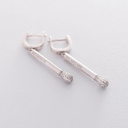 Серебряные серьги "Спички" с фианитами 122506 №3