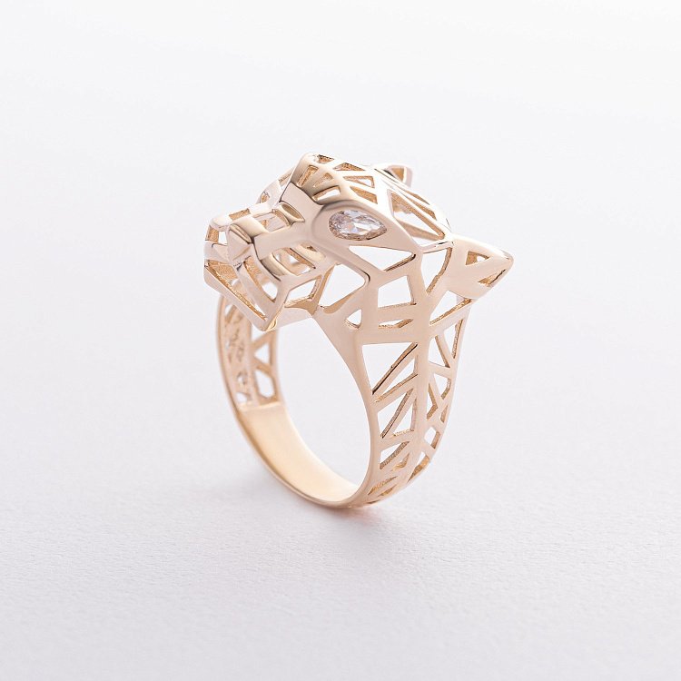 Каблучка "Пантера" в жовтому золоті (фіаніти) к08248 від ювелірного магазину Онікс