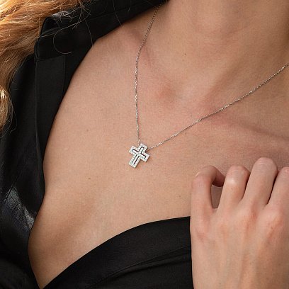 Золоте кольє "Хрестик" з діамантами 124831121 №6