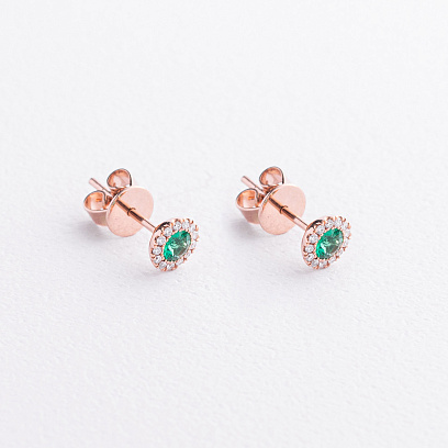 Серьги - пусеты в красном золоте (бриллианты, изумруды) сб0724gm №2