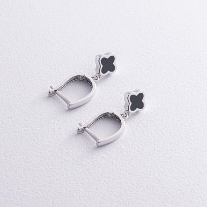 Сережки "Конюшина" в білому золоті (емаль) с07535 №7