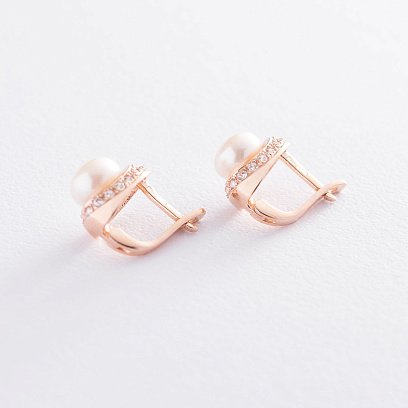 Золоті сережки (перли, фіаніти) с06159 №3