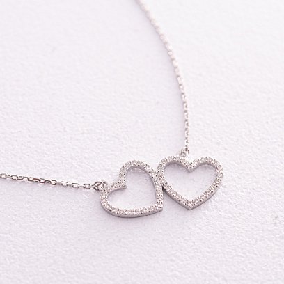 Золоте кольє "Сердечки" з діамантами 738631121 №3