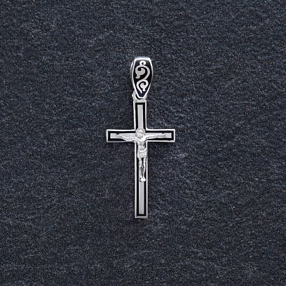 Серебряный крестик "Распятие. Спаси и Сохрани" с эмалью 1054 №3