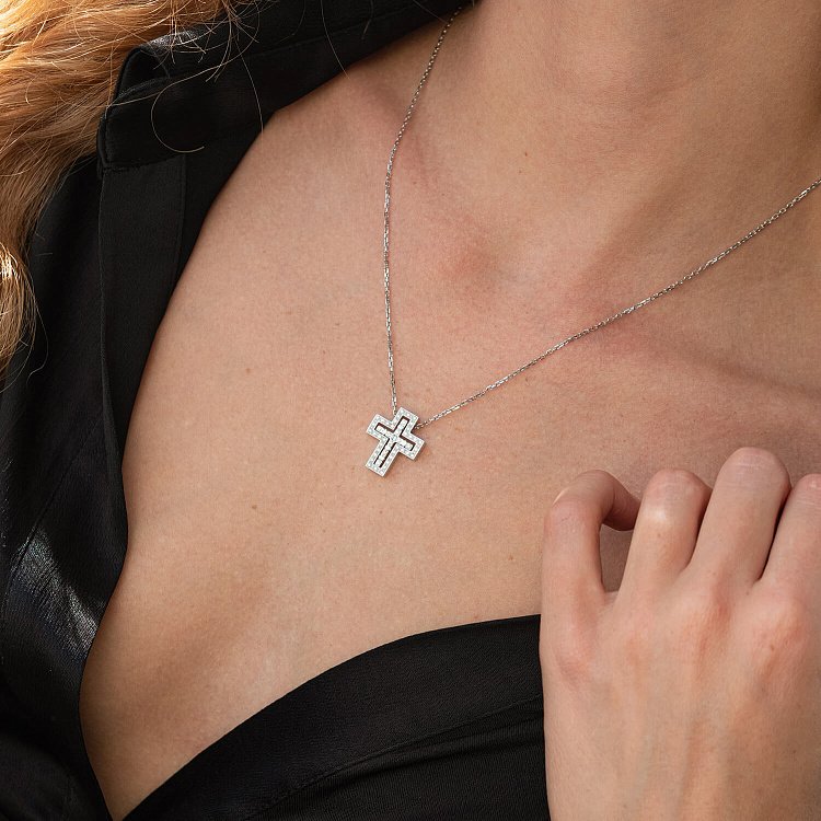 Золоте кольє "Хрестик" з діамантами 124831121 від ювелірного магазину Онікс - 5