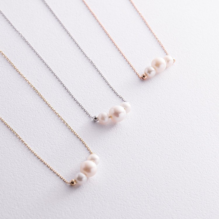 Колье с шариками и жемчугом (красное золото) кол02406 от ювелирного магазина Оникс - 5